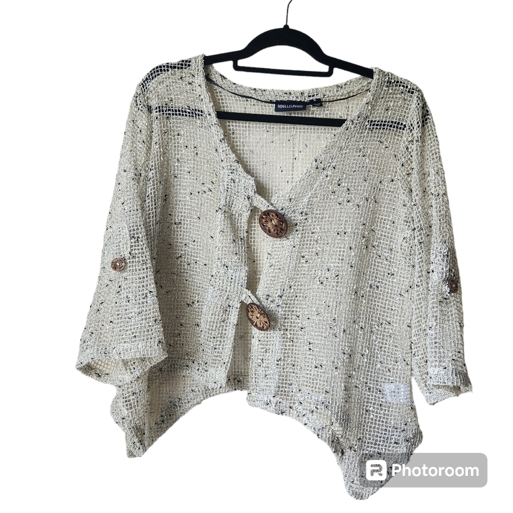Nina Leonard Womens Cream Coconut Shrug Sz. M Open Weave